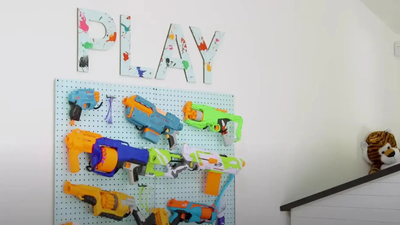 Nerf Guns Stores on Pegboard