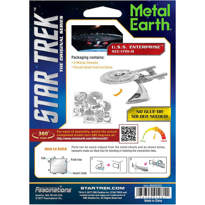 Star Trek: The Next Generation - Unpainted USS Enterprise NCC-1701-D Ship Figure Model Kit (Steel, Moderate Difficulty) - Fascinations - Metal Earth Series