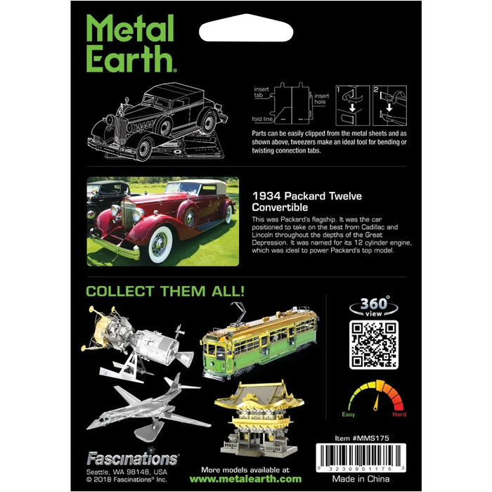 1934 Packard Twelve Convertible 3D Car Figure Model Kit (Steel, Moderate Difficulty) - Fascinations - Metal Earth Series - (2022)