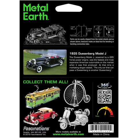 1935 Duesenberg Model J Classic Car Figure Model Kit (1:46 Scale, Steel, Moderate Difficulty) - Fascinations - Metal Earth Series - (2022)
