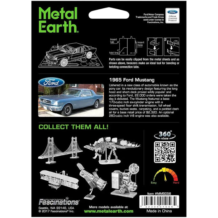 1965 Ford Mustang Car Figure Model Kit (Steel, Moderate Difficulty) - Fascinations - Metal Earth Series
