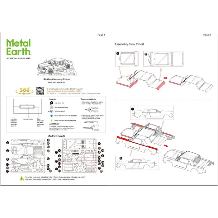1965 Ford Mustang Car Figure Model Kit (Steel, Moderate Difficulty) - Fascinations - Metal Earth Series