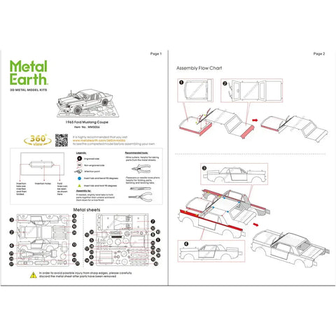 1965 Ford Mustang Car Figure Model Kit (Steel, Moderate Difficulty) - Fascinations - Metal Earth Series