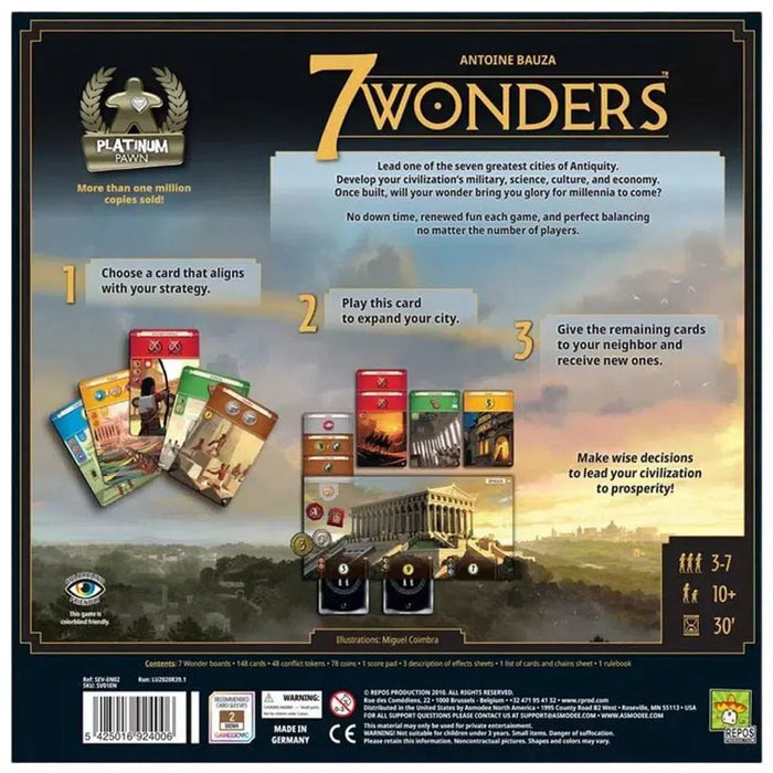 7 Wonders New Edition - Strategy Civilization Board Game for Family, and Adults (3-7 Players, Ages 10+) - Repos Production