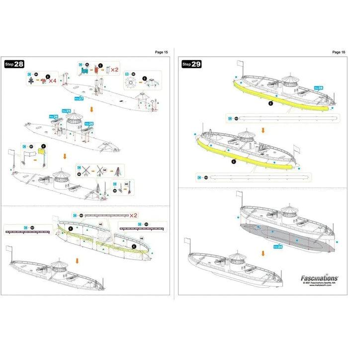 American Civil War [Battle of the Ironclads] - Monitor & Merrimack Ship Figures Model Kit Set (Steel, Challenging Difficulty) - Fascinations - Metal Earth Premium Series
