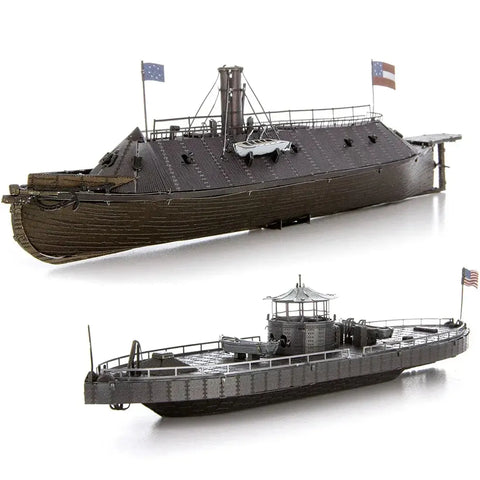 American Civil War [Battle of the Ironclads] - Monitor & Merrimack Ship Figures Model Kit Set (Steel, Challenging Difficulty) - Fascinations - Metal Earth Premium Series