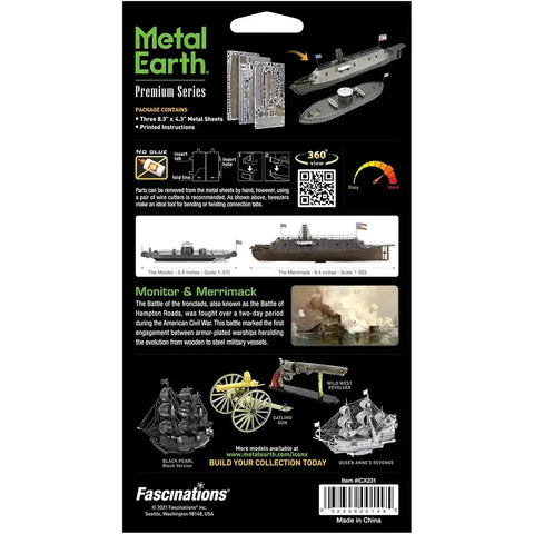 American Civil War [Battle of the Ironclads] - Monitor & Merrimack Ship Figures Model Kit Set (Steel, Challenging Difficulty) - Fascinations - Metal Earth Premium Series
