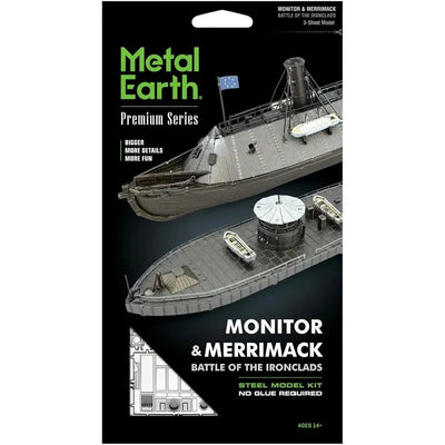 American Civil War [Battle of the Ironclads] - Monitor & Merrimack Ship Figures Model Kit Set (Steel, Challenging Difficulty) - Fascinations - Metal Earth Premium Series