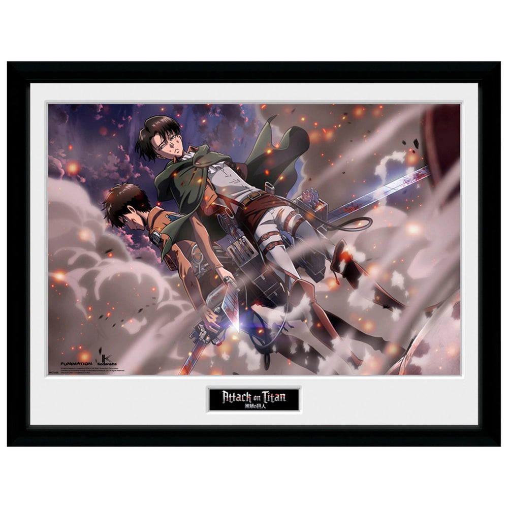 Attack on Titan - Eren & Levi Smoke Blast Framed Poster (13.5" x 17.5") - ABYstyle