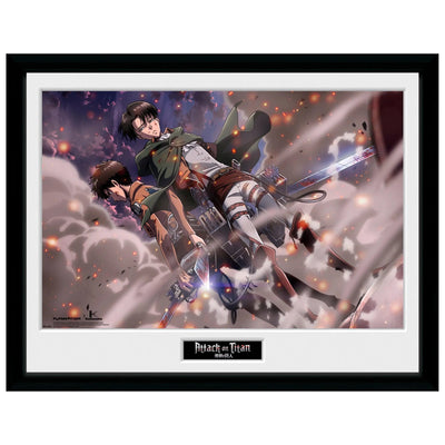 Attack on Titan - Eren & Levi Smoke Blast Framed Poster (13.5