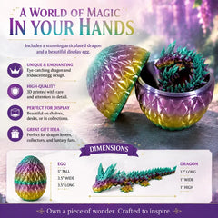 Aurora Prism Dragon Hatchling Toy Figure with Egg (3D Printed) - Wonderland Workshop