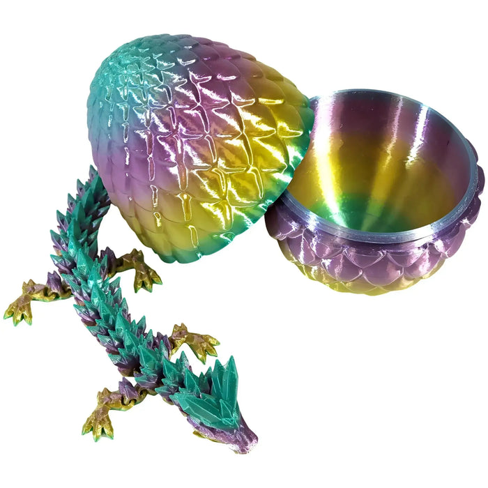 Aurora Prism Dragon Hatchling Toy Figure with Egg (3D Printed) - Wonderland Workshop