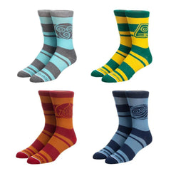 Avatar: The Last Airbender - Four Nations Crew Socks (4 Pairs) - Bioworld - Water Tribe, Earth Kingdom, Fire Nation, Air Nomads