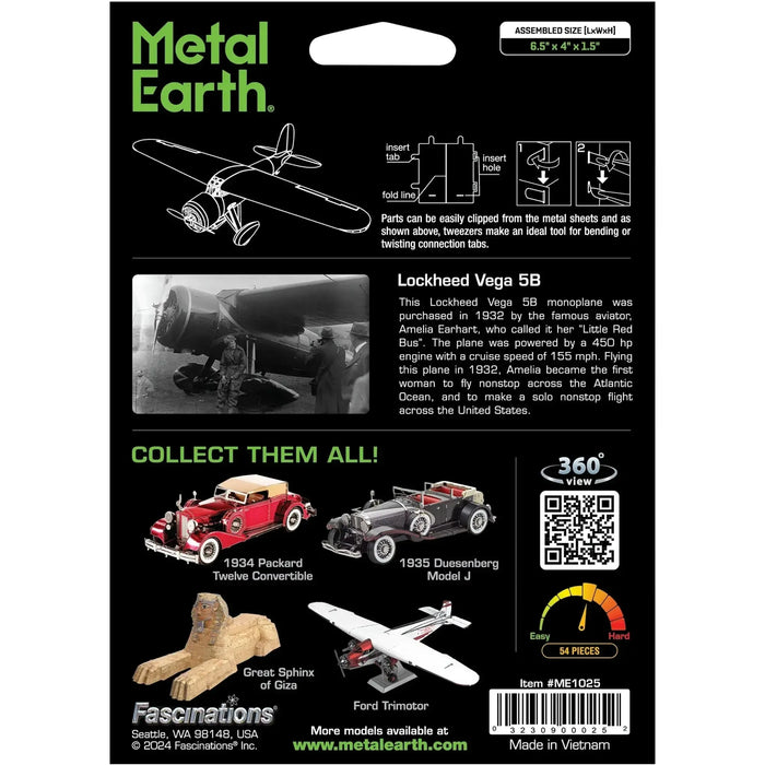 Aviation - Lockheed Vega 5B Plane Figure Model Kit (1:82 Scale, Steel, Moderate Difficulty) - Fascinations - Metal Earth Series - (2024)