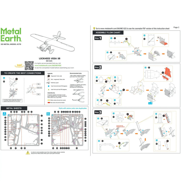 Aviation - Lockheed Vega 5B Plane Figure Model Kit (1:82 Scale, Steel, Moderate Difficulty) - Fascinations - Metal Earth Series - (2024)