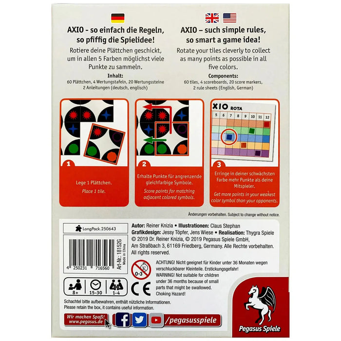 Axio Rota - Tile Placement Abstract Board Game for Family, Adults, and Children (1-4 Players, Ages 8+) - Pegasus Spiele