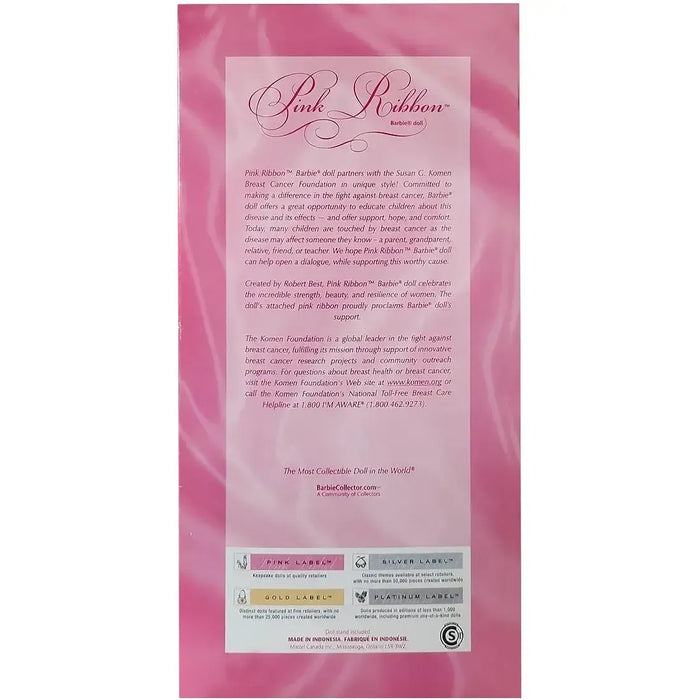 Barbie [Susan G. Komen Breast Cancer Foundation] - Pink Ribbon Barbie Doll (11") - Mattel - Pink Label Barbie Collector Series