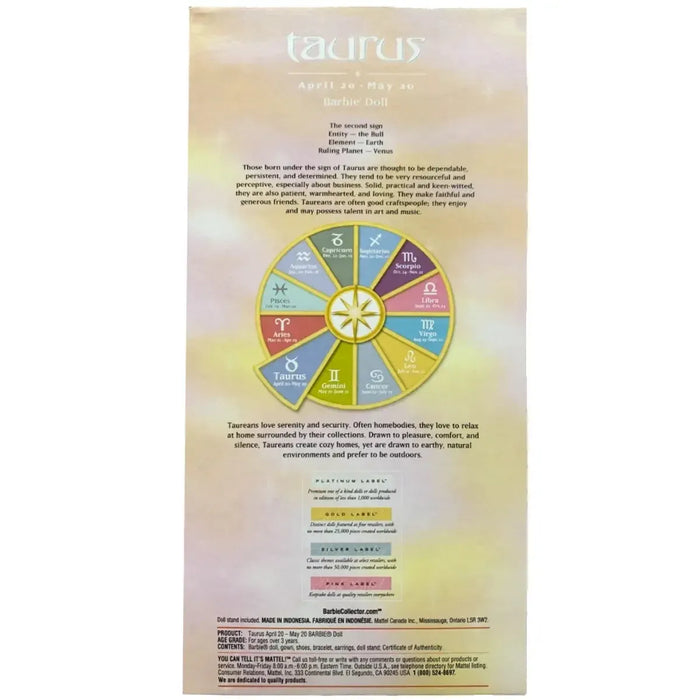 Barbie - Taurus Barbie Doll (11") - Mattel - Pink Label Barbie Collector Series, Zodiac Signs Series (2004)