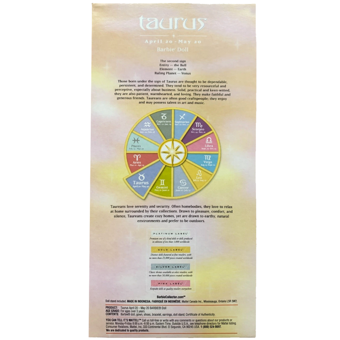 Barbie - Taurus Barbie Doll (11") - Mattel - Pink Label Barbie Collector Series, Zodiac Signs Series (2004)