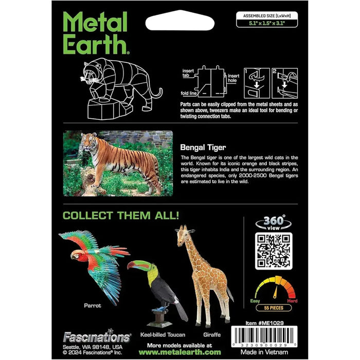 Bengal Tiger Figure Model Kit (Steel, Moderate Difficulty) - Fascinations - Metal Earth Series