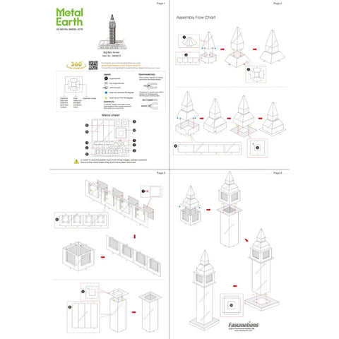 Big Ben Tower Figure Model Kit (Steel, Moderate Difficulty) - Fascinations - Metal Earth Series