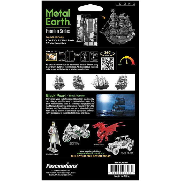 Black Pearl (Black Version) Ship 3D Figure Model Kit (Steel, Hard Difficulty) - Fascinations - Metal Earth Premium Series - (2022)