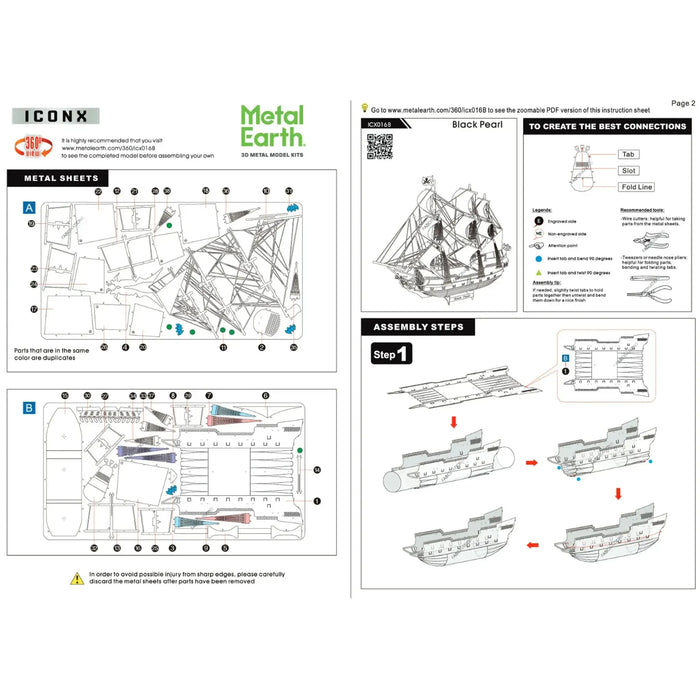 Black Pearl (Black Version) Ship 3D Figure Model Kit (Steel, Hard Difficulty) - Fascinations - Metal Earth Premium Series - (2022)