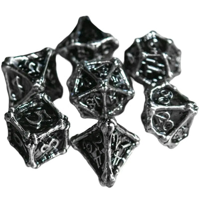 Black & Silver Dragon Bones Dice Set (7 Dice, Polyhedral) - Game Master Dice