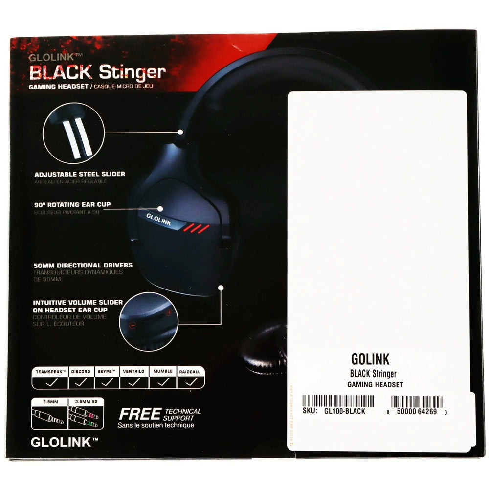 Black Stinger Wired Gaming Headset (Black) - GLOLINK