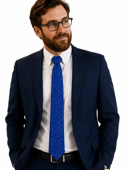 Blue Dice Pattern Premium Necktie (Handmade, 100% Silk) - Adventurer's Forge