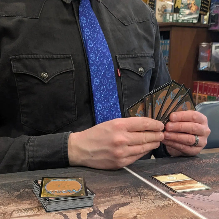 Blue Dice Pattern Premium Necktie (Handmade, 100% Silk) - Adventurer's Forge