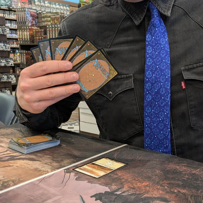 Blue Dice Pattern Premium Necktie (Handmade, 100% Silk) - Adventurer's Forge
