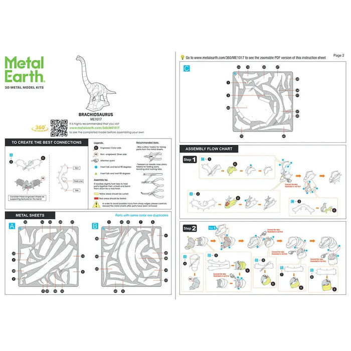 Brachiosaurus Dinosaur Figure Model Kit (Steel, Moderate Difficulty) - Fascinations - Metal Earth Series