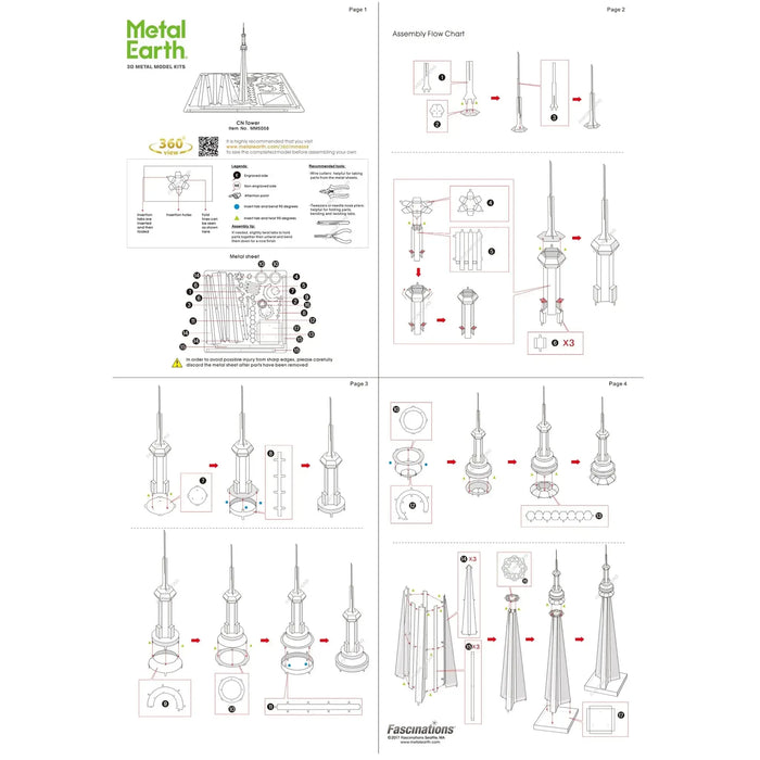 CN Tower Building 3D Figure Model Kit (Steel, Moderate Difficulty) - Fascinations - Metal Earth Series - (2022)
