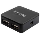 Center Link 4-Port Travel USB Hub (IH-U200B, Black) - iHome