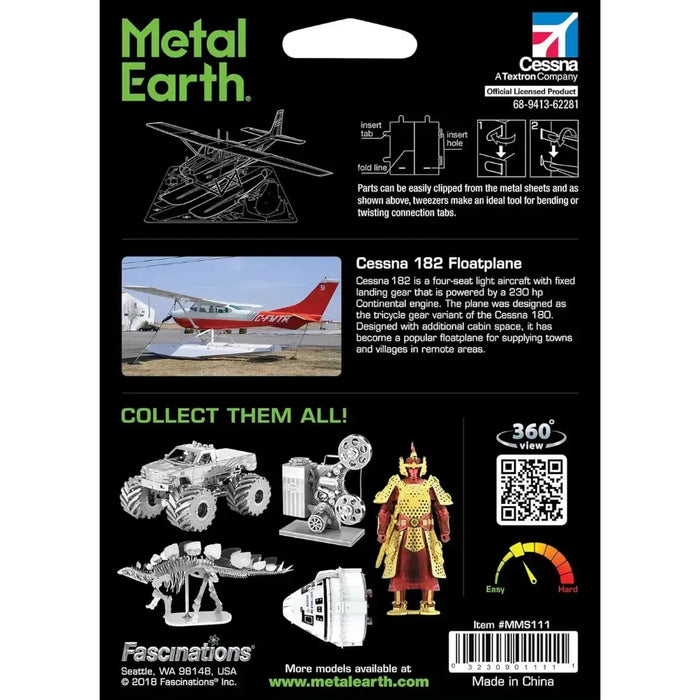 Cessna 182 Floatplane Plane Figure Model Kit (Steel, Moderate Difficulty) - Fascinations - Metal Earth Series