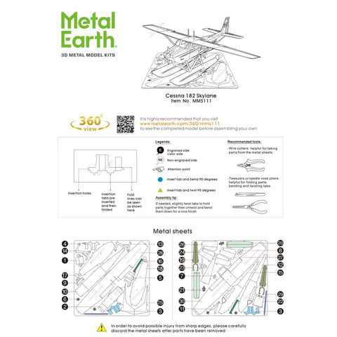Cessna 182 Floatplane Plane Figure Model Kit (Steel, Moderate Difficulty) - Fascinations - Metal Earth Series