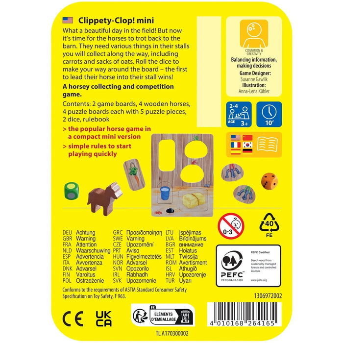 Clippety-Clop! Mini - Dice-Based Horses Board Game for Family, Adults, and Children (2-4 Players, Ages 3+) - HABA