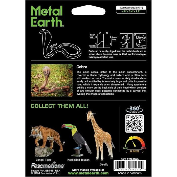 Cobra Snake Figure Model Kit (Steel, Moderate Difficulty) - Fascinations - Metal Earth Series