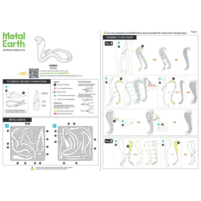 Cobra Snake Figure Model Kit (Steel, Moderate Difficulty) - Fascinations - Metal Earth Series