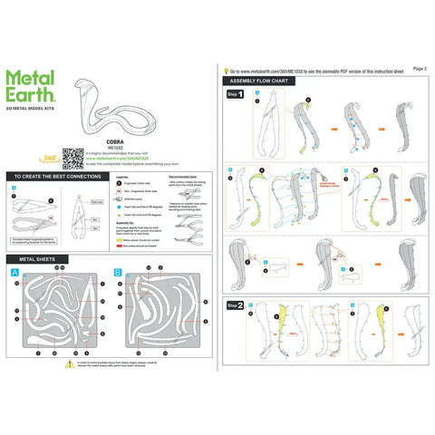 Cobra Snake Figure Model Kit (Steel, Moderate Difficulty) - Fascinations - Metal Earth Series
