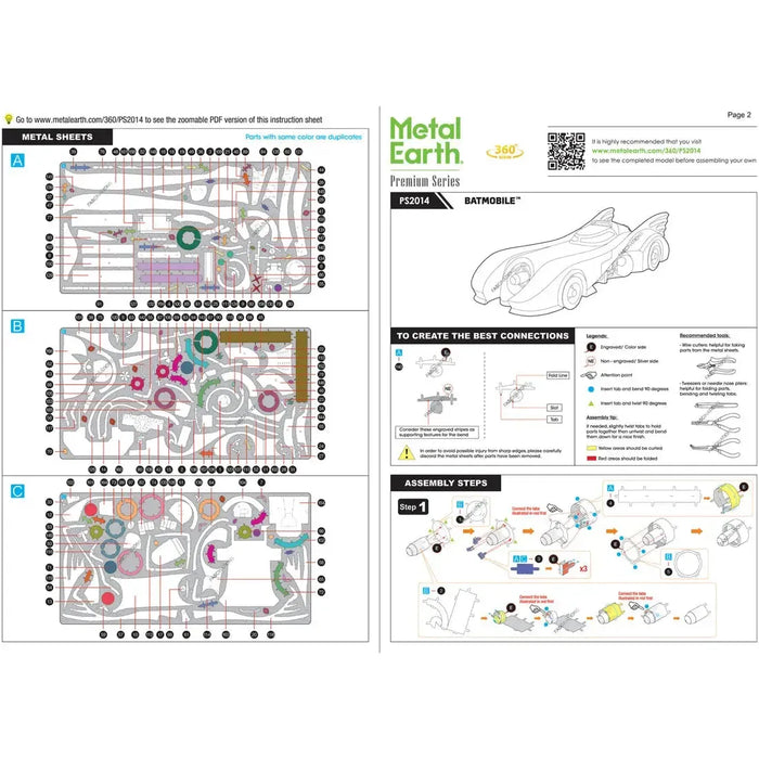 DC Comics [Batman] - Batmobile Car Figure Model Kit (Steel, Challenging Difficulty) - Fascinations - Metal Earth Premium Series