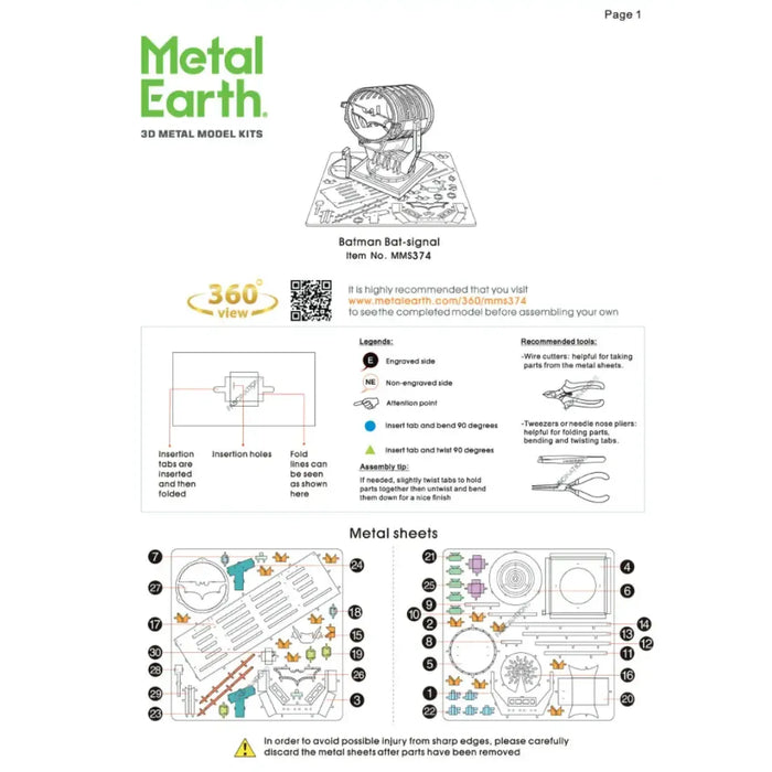 DC Comics [Batman: The Dark Knight] - Bat Signal Figure Model Kit (Steel, Challenging Difficulty) - Fascinations - Metal Earth Series