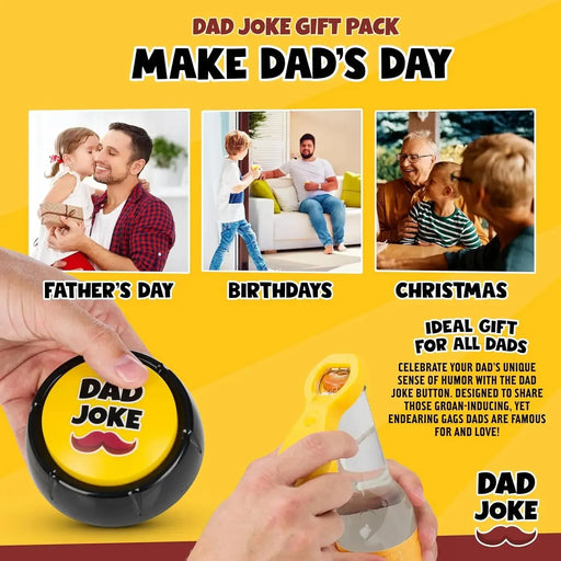 Dad Joke Gift Set | Talking Dad Joke Bottle Opener & Button Set | Funny Gifts for Dad | Fathers Day Birthday Christmas Gift