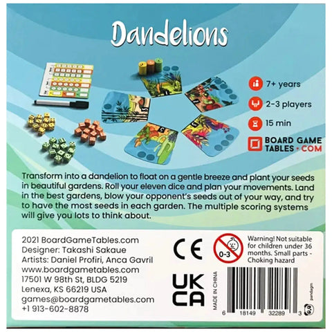 Dandelions - Dice-Based Nature Board Game for Family, Adults, and Children (2-3 Players, Ages 7+) - Allplay