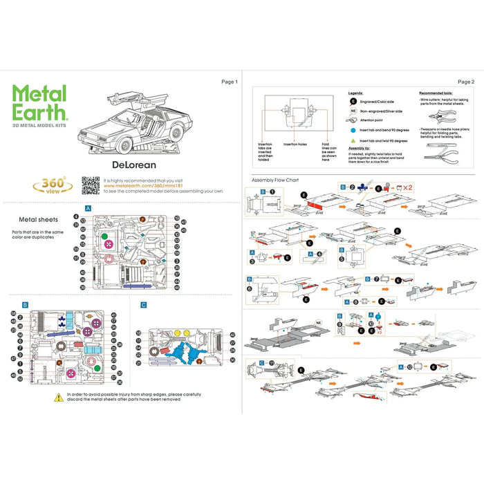 DeLorean DMC-12 Car 3D Figure Model Kit (Steel, Hard Difficulty) - Fascinations - Metal Earth Series - (2023)