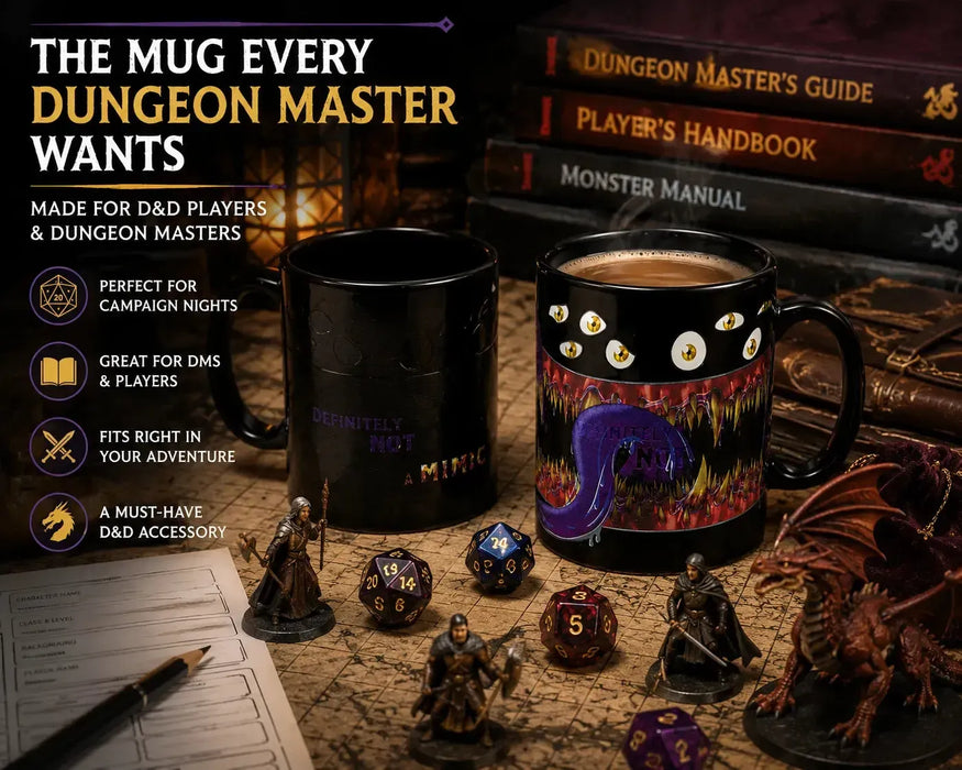 "Definetly Not A Mimic" Magic Heat-Change Mug for Tabletop Gamers, Dungeon Masters & Nerds (Ceramic, 11 oz.) - Adventurer's Forge