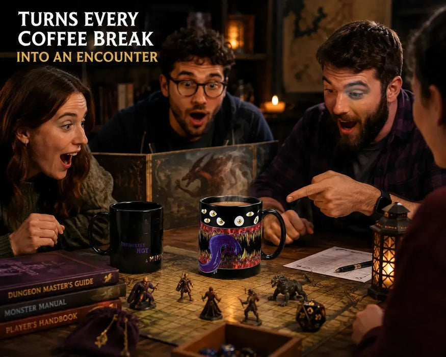 "Definetly Not A Mimic" Magic Heat-Change Mug for Tabletop Gamers, Dungeon Masters & Nerds (Ceramic, 11 oz.) - Adventurer's Forge