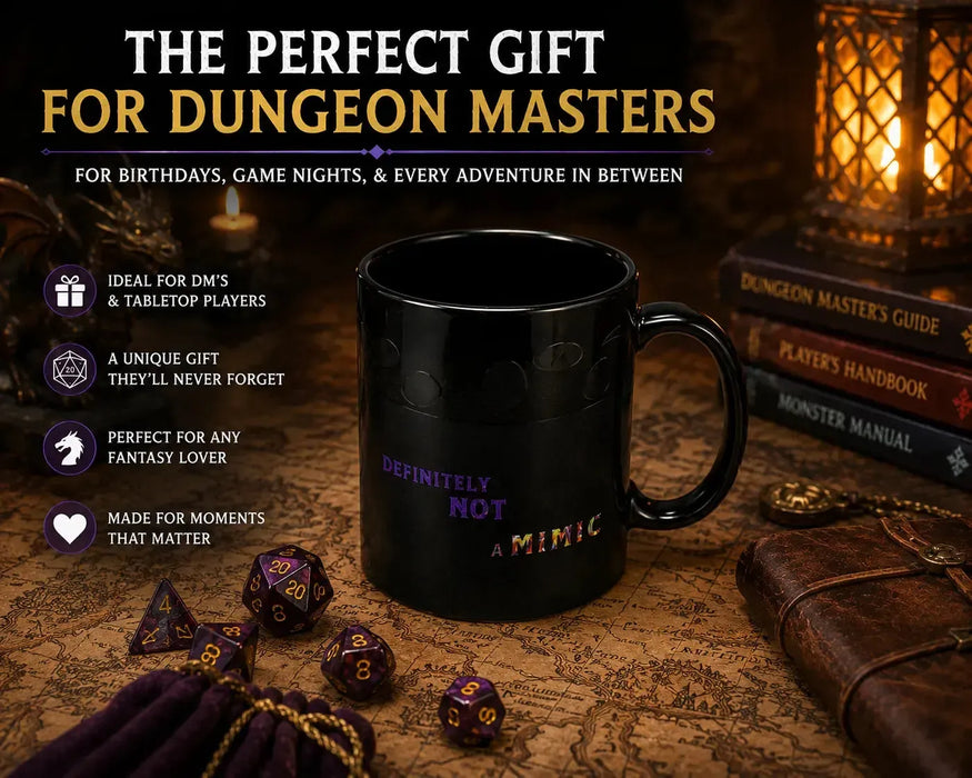 "Definetly Not A Mimic" Magic Heat-Change Mug for Tabletop Gamers, Dungeon Masters & Nerds (Ceramic, 11 oz.) - Adventurer's Forge