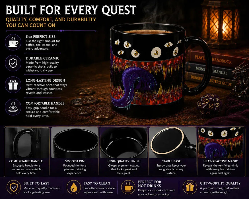 "Definetly Not A Mimic" Magic Heat-Change Mug for Tabletop Gamers, Dungeon Masters & Nerds (Ceramic, 11 oz.) - Adventurer's Forge